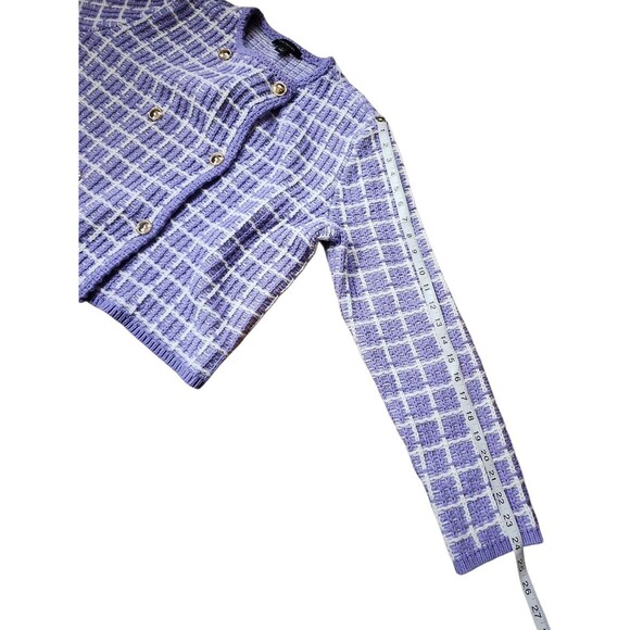 Ann Taylor Crochet Twee Sweater Cardigan Womens Large Lavender Checked Corpcore - Picture 8 of 10